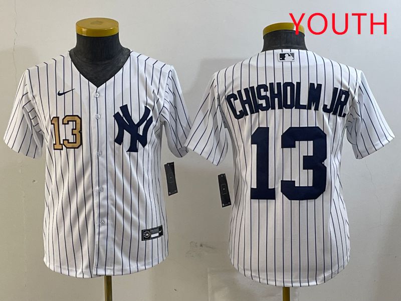 Youth New York Yankees 13 Chisholm jr White Stripe Game 2025 Nike MLB Jersey style 5